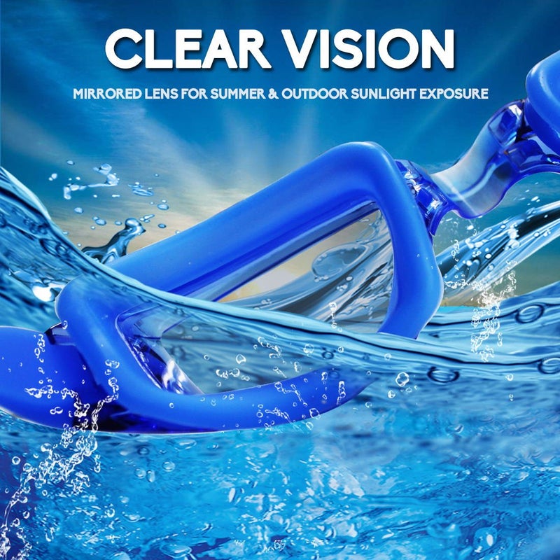 EverSport Kids Swim Goggles, Pack of 2 Swimming Goggles for Children Teens, Anti-Fog Anti-UV Youth Swim Glasses Leak Proof for Age4-16, Mirrored Blue & Black, Portable - Image 4